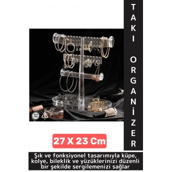 Dayanıklı Çok Şık Modern Pratik Düzenleyici Takı Küpe Kolye Yüzük Şeffaf Takı Organizeri 27 X 23 Cm