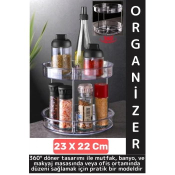 Dayanıklı Plastik Mutfak Baharat Banyo Takı Makyaj Ofis Çok Amaçlı Döner Tasarım İki Katlı Organizer