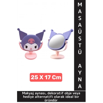 Dekoratif Hediyelik Sevimli Figür Kuromi Tasarımlı Komodin Makyaj Masası Masa Üstü Ayna 25 X 17 Cm