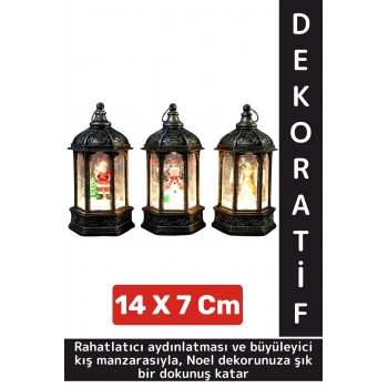 Dekoratif Hediyelik Masaüstü Ev Ofis Christmas Yılbaşı Noel Temalı Şık Işıklı Kar Küresi 14 X 7 Cm