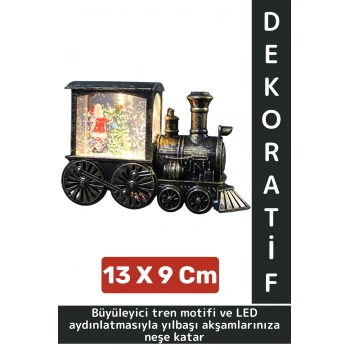 Dekoratif Hediyelik Masaüstü Ev Ofis Christmas Yılbaşı Noel Tema Trenli Işıklı Kar Küresi 13 X 9 Cm