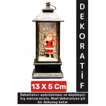 Dekoratif Hediyelik Ev Ofis Christmas Yılbaşı Noel Tema Şık Noel Babalı Işıklı Kar Küresi 12 X 5 Cm