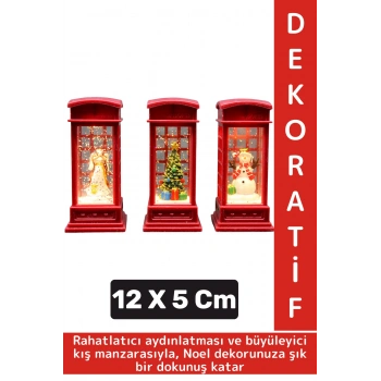 Dekoratif Hediyelik Ev Ofis Christmas Yılbaşı Noel Tema Telefon Kulübeli Işıklı Kar Küresi 12 X 5 Cm