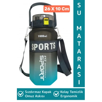 Dayanıklı BPA İçermz Sızdırmaz Kapak Kolay Temizlenir Okul Ofis Spor Omuz Askılı Su Matarası 1600 ML