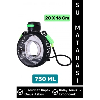 Premium Ergonomik Sızdırmaz Kapak Omuz Askılı Spor Okul Ofis Çok Şık Estetik Su Matarası 750 ML