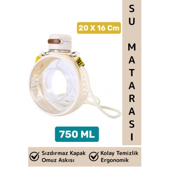 Premium Ergonomik Sızdırmaz Kapak Omuz Askılı Spor Okul Ofis Çok Şık Estetik Su Matarası 750 ML