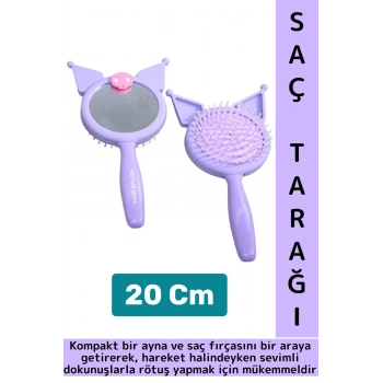 Kompakt Ev Ofis Çanta Boy Makyaj Bakım Estetik Eğlenceli Kuromi Figür Tasarımlı Aynalı Tarak 2 in 1