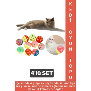 Evcil Hayvan Kedi Eğlenceli Dikkat Çekici Stres Azaltan Kedi Oyuncağı Çıngıraklı Plastik Top 4 Adet