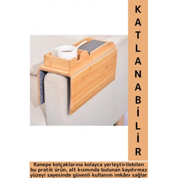Premium Dayanıklı Pratik Yan Sehpa Çok Şık Doğal Görünüm Ahşap Katlanabilir Koltuk Kanepe Tepsisi