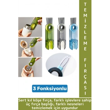 Kompakt Sert Kıllı Zor Nokta Köşe Termos Biberon Bardak 3 Fonksiyonlu Çok Amaçlı Temizleme Fırçası