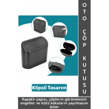 Dayanıklı Oto Çöp Temizlik Kapı Yanı Arka Koltuk Klipsli Kolay Montaj Araç İçi Kapaklı Çöp Kutusu