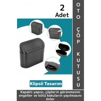 Dayanıklı Oto Temizlik Kapı Yanı Arka Koltuk Klipsli Kolay Montaj Araç İçi Kapaklı Çöp Kutusu 2 Adet