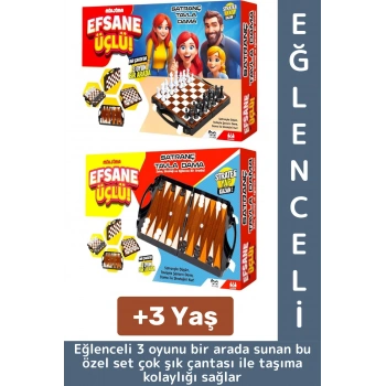 Eğlenceli Çocuk Yetişkin Aile Okul Eğitici Taşıma Çantalı Tavla Satranç Dama 3 in 1 Özel Oyun Seti