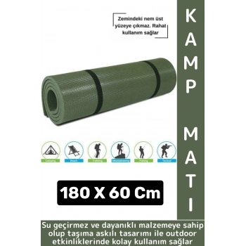 Dayanıklı Kamp Outdoor Yoga Pilates Su Geçirmez Hafif 12 Mm Kalın Köpük 180 X 60 Cm Askeri Haki Mat