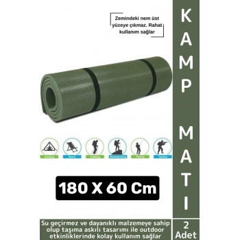 Dayanıklı Kamp Outdoor Yoga Pilates Su Geçirmez 12 Mm Kalın Köpük 180 X 60 Cm Askeri Haki Mat 2 Adet