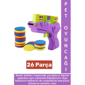 Eğlenceli Çocuk Evcil Hayvan Kedi Köpek İlgi Çeken Zararsız Yumuşak Renkli Disk Atan Oyuncak Tabanca