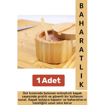 Dayanıklı Mutfak Mıknatıslı Kapak Hijyenik Çok Şık Doğal Ahşap Kaşıklı Baharatlık Kaşık Seti 1 Adet