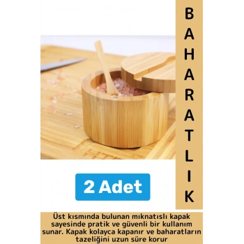 Dayanıklı Mutfak Mıknatıslı Kapak Hijyenik Çok Şık Doğal Ahşap Kaşıklı Baharatlık Kaşık Seti 2 Adet