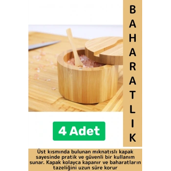 Dayanıklı Mutfak Mıknatıslı Kapak Hijyenik Çok Şık Doğal Ahşap Kaşıklı Baharatlık Kaşık Seti 4 Adet