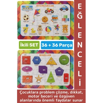 Eğlenceli Motor Zihinsel Beceri Geliştiren Eğitici Çocuk Puzzle Oyuncaklar Şekiller İkili SET 36 Prç
