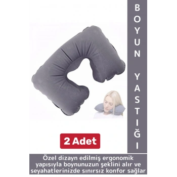 Kompakt Seyahat Çanta Boy Şişirilebilir Yolcu Ense Boyun Ağrı Azaltan Konforlu Boyun Yastığı 2 Adet