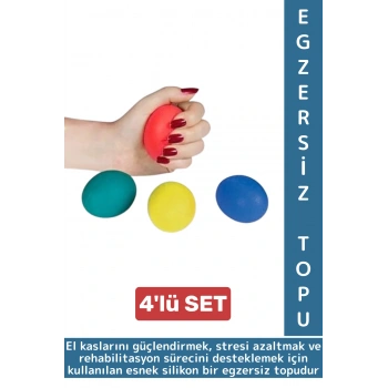Ergonomik Stres Egzersiz Rehabilitasyon Fizyoterapi Silikon El Bilek Parmak Güçlendirme Topu 4lü SET
