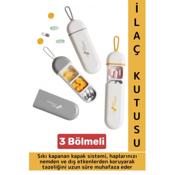 Kompakt Seyahat Tipi Çanta Boy Suya Dayanıklı Sıkı Kapak Hijyenik 3 Bölmeli İlaç Saklama Kutusu