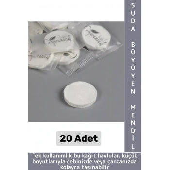 Gündelik Cep Çanta Boy Ofis Seyahat Hijyenik Tek Kullanım Suda Büyüyen Sıkıştırılmış Mendil 20 Adet