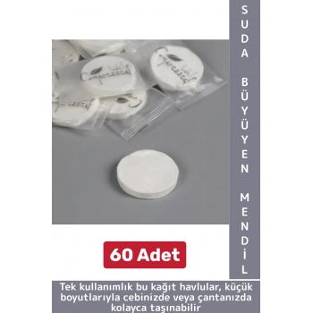 Gündelik Cep Çanta Boy Ofis Seyahat Hijyenik Tek Kullanım Suda Büyüyen Sıkıştırılmış Mendil 60 Adet