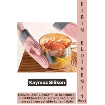 Kaymaz Yanmaz Fırın Ocak Tencere Izgara Mutfak Yüksek Isıya Dayanıklı Silikon Fırın Eldiveni 1 Adet