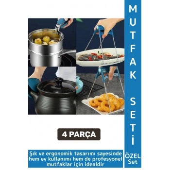 Kompakt Kamp Outdoor Mutfak Tencere Tabak Tutucu Fırın Eldiveni Yanma Önleyici 4lü Premium Set