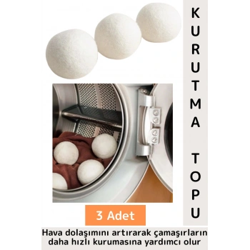 Kırışıklık Azaltan Hızlı Kuruma Sürtünme Engelleyen Çamaşır Makinesi Pratik Yün Kurutma Topu 3 Adet