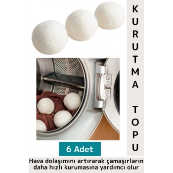 Kırışıklık Azaltan Hızlı Kuruma Sürtünme Engelleyen Çamaşır Makinesi Pratik Yün Kurutma Topu 6 Adet