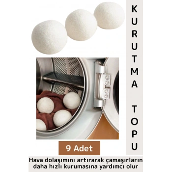 Kırışıklık Azaltan Hızlı Kuruma Sürtünme Engelleyen Çamaşır Makinesi Pratik Yün Kurutma Topu 9 Adet