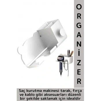 Montaj Gerektirmez Yapışkanlı Sevimli Ayıcık Banyo Yatak Odası Fön Makinesi Tarak Fırça Organizer