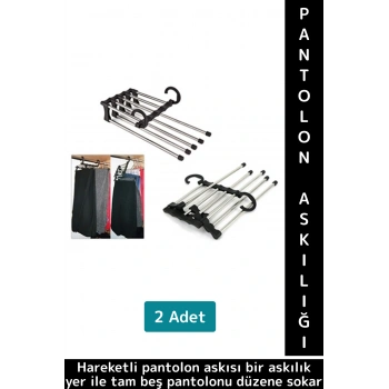Kompakt Yer Tasarrufu Kemer Pantolon Eşarp Gardırop Dolap 5 in 1 Hareketli Pantolon Askılığı 2 Adet