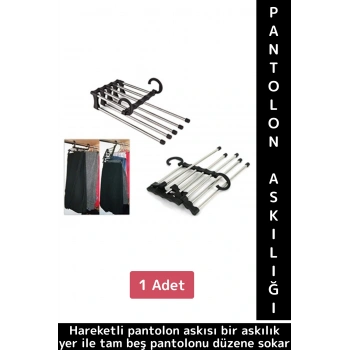 Kompakt Yer Tasarruflu Kemer Pantolon Eşarp Gardırop Dolap İçi 5 in 1 Hareketli Pantolon Askılığı