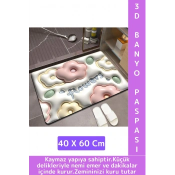 Dayanıklı Uzun Ömürlü Kaymaz Leke Tutmaz Ultra Su Nem Koku Emici Çok Şık 3D Banyo Paspası 40x60 Cm