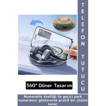 Premium Güçlü Tutuş Oto Organizer 360° Dönebilen Yapışkanlı Numaratörlü Araç İçi Telefon Tutucu