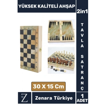 Premium Yüksek Kaliteli Ahşap Arkadaş Oyun Hediyelik Ahşap Tavla Satranç 2 in 1 Oyun Seti 30 X 15 Cm