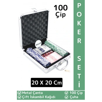 Luxery Texas Holdem Casino Blackjack 100 Çipli Çift İskambil Kağıdı Metal Çantalı Poker Oyun Seti