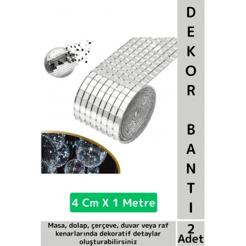 Kolay Kesilebilir Esnek Kendinden Yapışkanlı Şık Gümüş Süsleme Dekorasyon Bantı 4 Cm X 1 Mtre 2 Adet