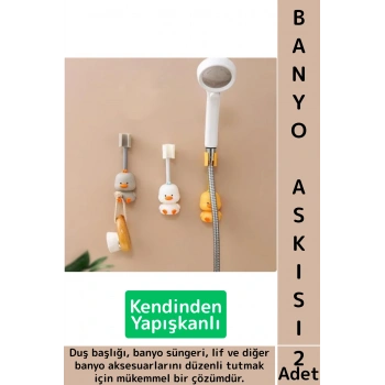 Kendinden Yapışkanlı Sünger Lif Aksesuar Düzenleyici Sevimli Hayvan Figürü Duş Başlığı Tutucu 2 Adet