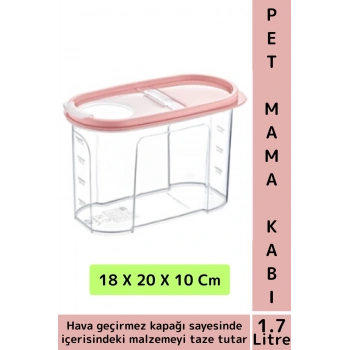 Dayanıklı Sert Plastik Hijyenik Tazelik Sağlayan Hava Geçirmez Kapak Kedi Köpek Mama Kabı 1.7 Litre