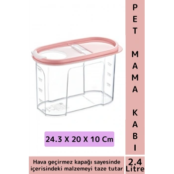 Dayanıklı Sert Plastik Hijyenik Tazelik Sağlayan Hava Geçirmez Kapak Kedi Köpek Mama Kabı 2.4 Litre