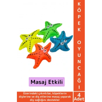 Evcil Hayvan Köpek Diş Temizliği Kaşıma Masaj İlgi Çekici Denizyıldızı Figür Çiğneme Oyuncağı 4 Adet