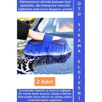 Ergonomik Oto İç Dış Bakım Temizlik Çizilme Önleyen Özel Püskül Premium Araba Yıkama Eldiveni 2 Adet