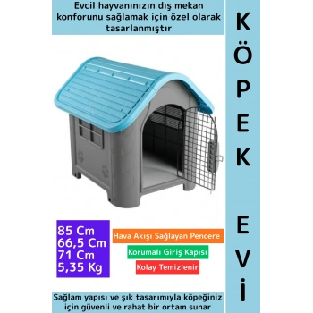 Premium Dayanıklı Dış Mekan Bahçe Teras Hava Akışlı Pencere Korumalı Giriş Kapılı Plastik Köpek Evi