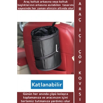 Dayanıklı Oto Koltuk Arkası Başlığa Asılabilir Outdoor Kamp Piknik Araç İçi Katlanabilir Çöp Torbası