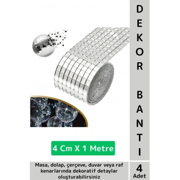 Kolay Kesilebilen Esnek Kendinden Yapışkanlı Gümüş Renk Süsleme Dekorasyon Bantı 4 CmX1 Mtre 4 Adet